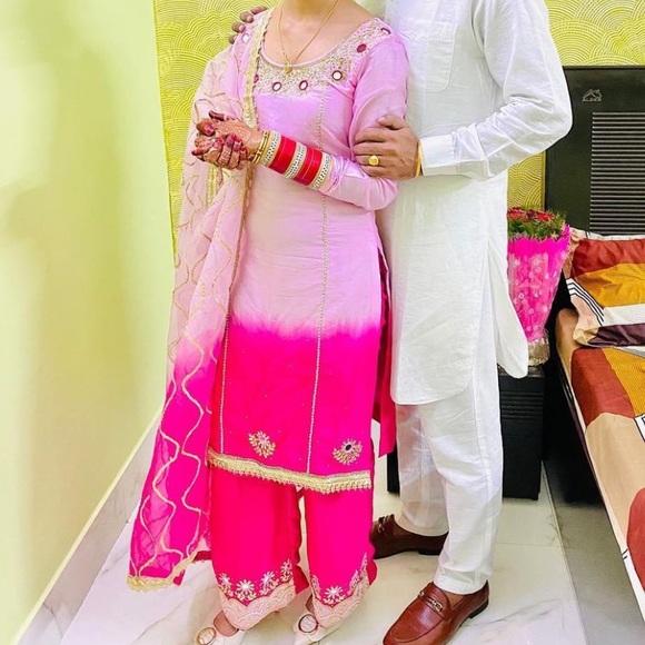 Tie and dye silk palazzo suit with organza dupatta - Picture 1 of 1